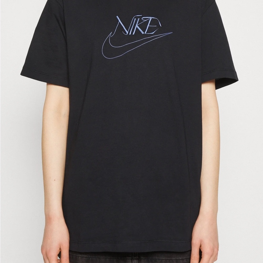 Nike Blue Logo Black Tee | Loose Fit Graphic T-Shirt | Size L